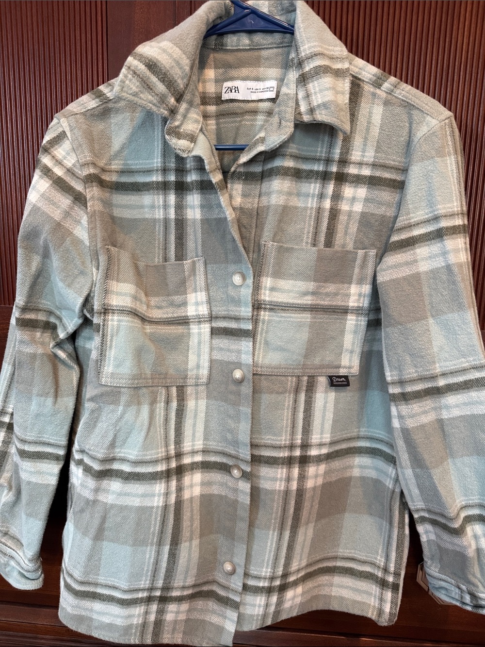 Zara Men’s Mint & Cream Plaid Button-Down Shirt Jacket